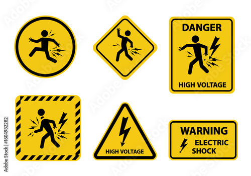 Warning Signs for Electrical Hazards Showing Danger of High Voltage and Electric Shock for Safety Awareness and Prevention