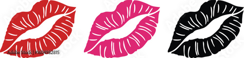 Kiss Print Graphics: Red, Pink, Black Lip Imprints for Design Projects