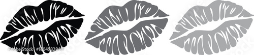 Kiss Print: Black, Gray, Light Gray Lip Imprints - Vector Graphics