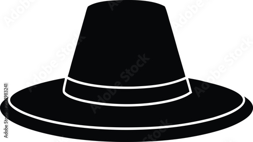 Pilgrim hat vector icon traditional headwear for Thanksgiving and historical depictions black silhouette with simple design