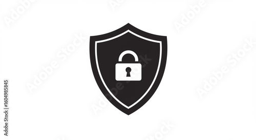A black shield icon with a padlock symbolizes security and protection.