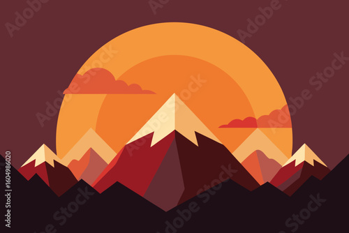 Geometric Mountain Sunset Vector Landscape Illustration. Nature Scene Wallpaper Art.