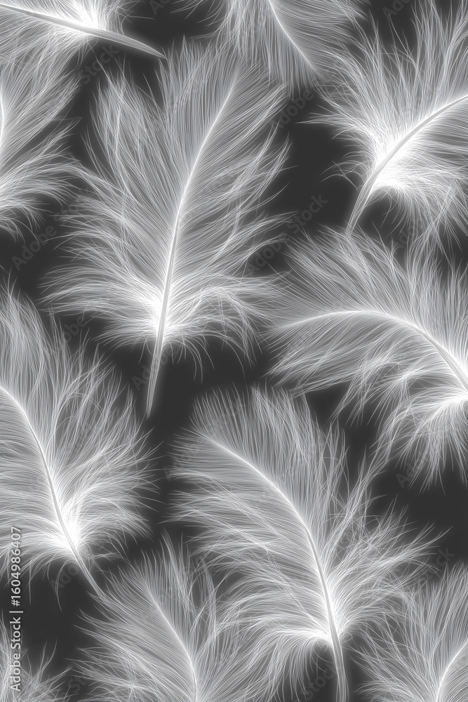 Obraz premium グレートーンに浮かぶ純白フェザー 上品テクスチャ背景