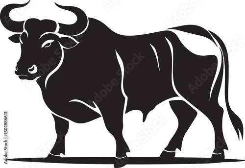  bull silhouette icon. strength and perseverance symbol. vector image of animal
