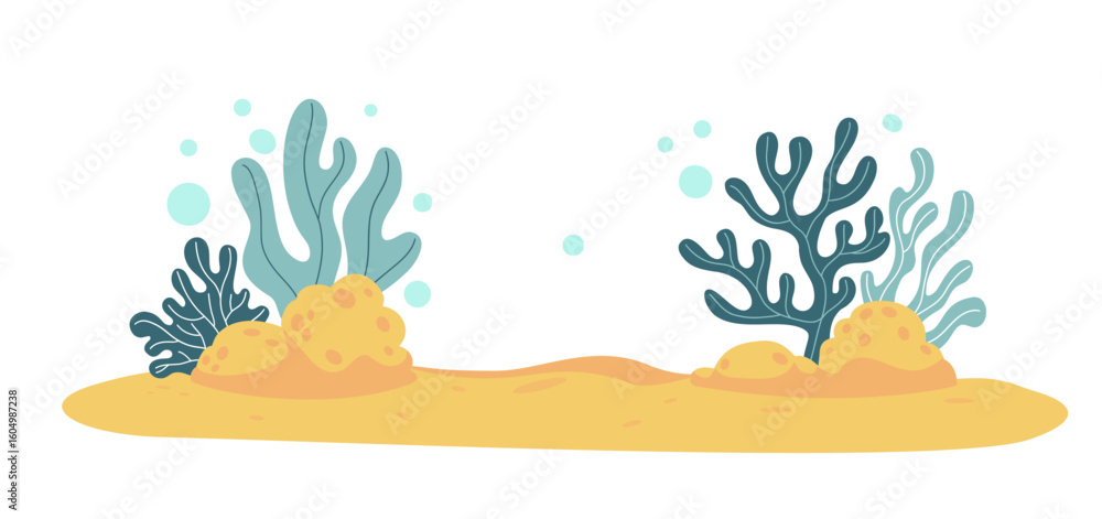 Obraz premium Tropical Sea Plants, seaweed and Coral on seabed