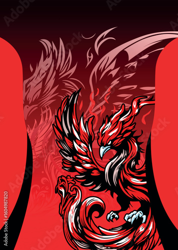 
red texture with black phoenix