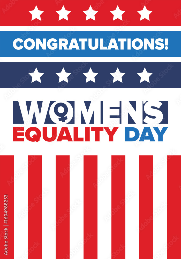 Fototapeta premium Women's Equality Day in United States. Female holiday, celebrated annually in August 26. Women right history month. Feminism concept. Poster, greeting card, banner and background. Vector illustration