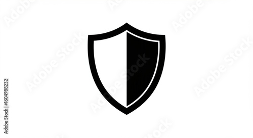 A shield icon divided vertically, with the left side white and the right side black, against a white background.