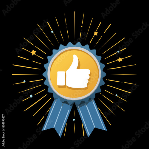 Thumbs Up Badge Ribbons Sunburst Illustration