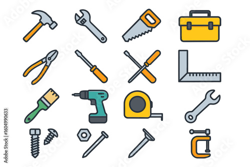 Wallpaper Mural Handy tool icons set: hammer, wrench, saw, toolbox, and more Torontodigital.ca