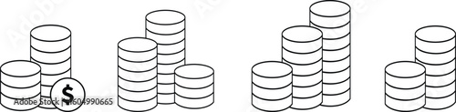 Stack of coins with dollar sign icon set. Currency coins sign representing savings, wealth, investment, or financial accumulation. Coin Stack icon design isolated on transparent background.