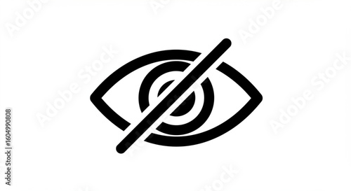 Simple black icon of an eye with a diagonal line through it, signifying hidden or blocked vision.