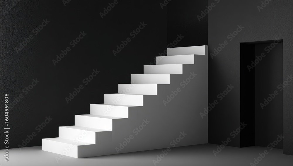 Fototapeta premium White steps ascend in a dark room