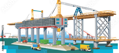 construction site with crane industry harbor cargo