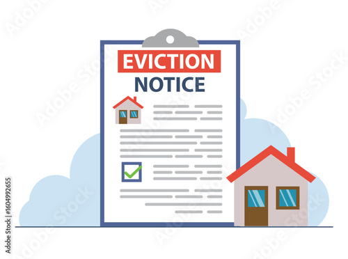 Eviction notice legal document in envelope. Notice to vacate form eviction credit debt real estate, business concept