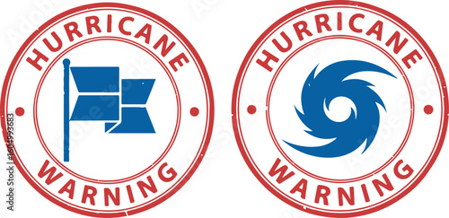 Hurricane Warning Signs with Flag and Swirl Symbol