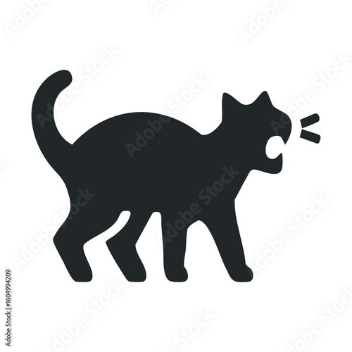 Silhouette of a yowling cat with arched back illustration