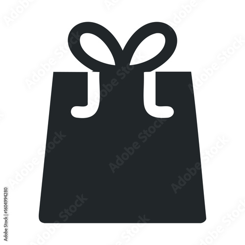 Minimalist black gift bag icon with ribbon handle design