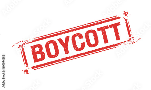 Red rubber stamp with the word Boycott on white background