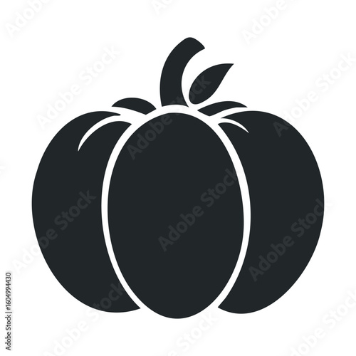 Simple black tomato icon with leaves on white background