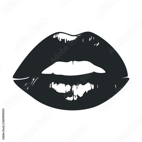 Bold black and white vector illustration of trendy lips with gloss effect