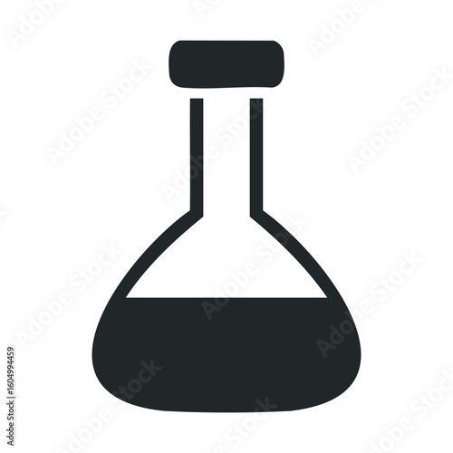 Minimalist black and white laboratory flask icon for chemistry and science