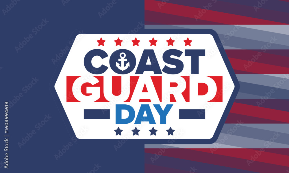 U.S. Coast Guard Day in United States. Federal holiday, celebrated annual in August 4. Sea style. Design with anchor and shield. Patriotic element. Poster, greeting card, banner and background U.S. Coast Guard Day in United States. Federal holiday, celebrated annual in August 4. Sea style. Design with anchor and shield. Patriotic element. Poster, greeting card, banner and background
