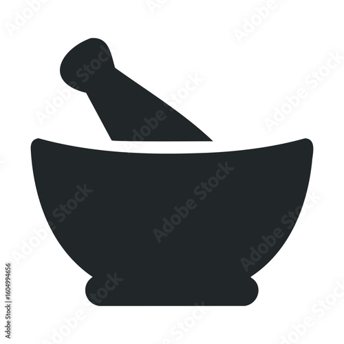 Black mortar and pestle icon for culinary and apothecary uses