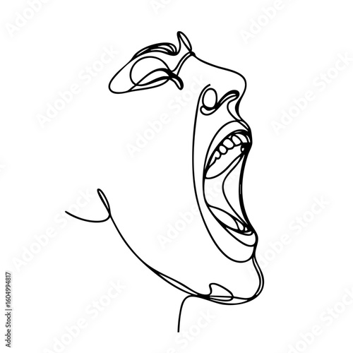 One line drawing of a screaming profile with a desperate mood representing intense emotion