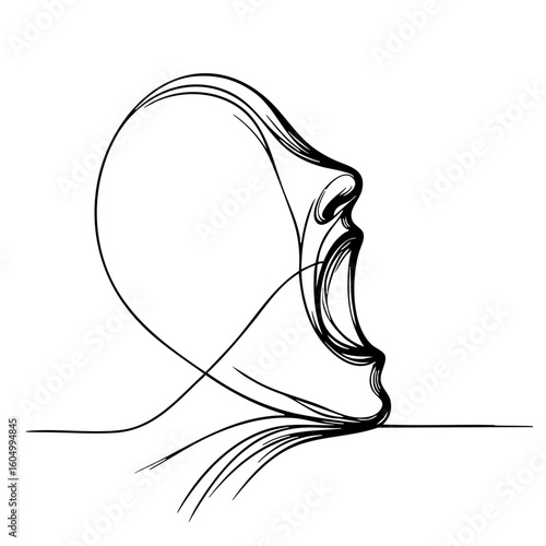 Person screaming with an energetic mood in an intricate line art style