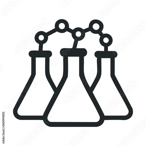 Chemistry laboratory flasks with molecular structure icon