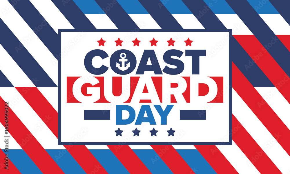 U.S. Coast Guard Day in United States. Federal holiday, celebrated annual in August 4. Sea style. Design with anchor and shield. Patriotic element. Poster, greeting card, banner and background U.S. Coast Guard Day in United States. Federal holiday, celebrated annual in August 4. Sea style. Design with anchor and shield. Patriotic element. Poster, greeting card, banner and background