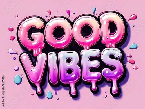 Good Vibes Glossy Text Design.