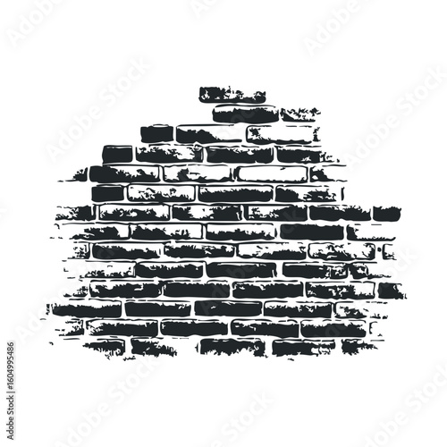 Vintage grunge black brick wall illustration on white background