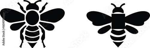 Art & IllustBee icon set.Honey bee icon vector silhouette illustration isolated on white background.Whimsical bee icons set.Set of cute bee illustration designs.set of party.Linear style nature,ration