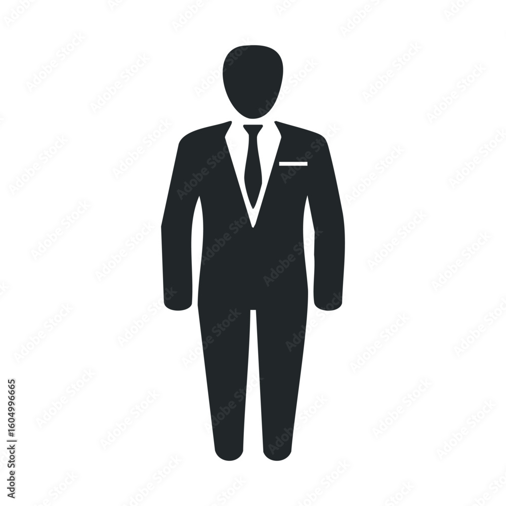 Silhouette of male figure in formal business attire with tie on white background Silhouette of male figure in formal business attire with tie on white background