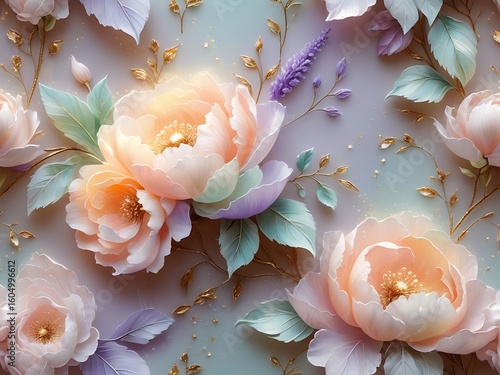 Pastel Peonies Floral Pattern.