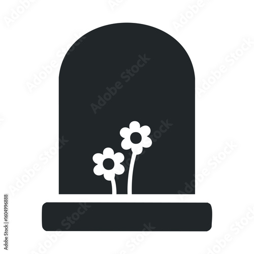 Silhouette of tombstone with flowers icon