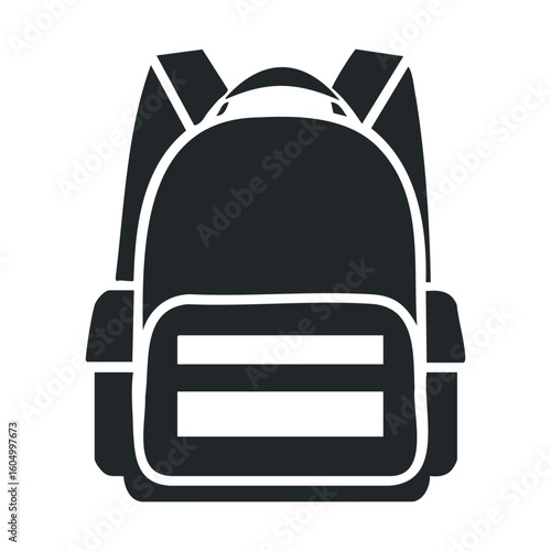 Simple black backpack icon with front pockets and adjustable straps