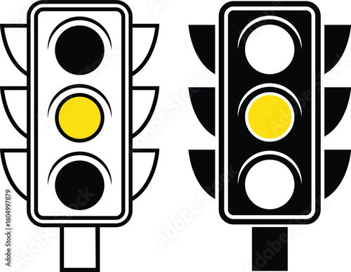 Yellow light traffic signal icon set. Traffic light signal icon isolated on transparent background. Symbol of road traffic or driving rules. Transport or traffic regulation signs. Vector illustration.
