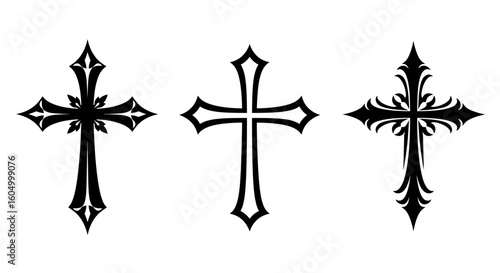 Elegant Christian Cross with Decorative Elements on White Background for Design