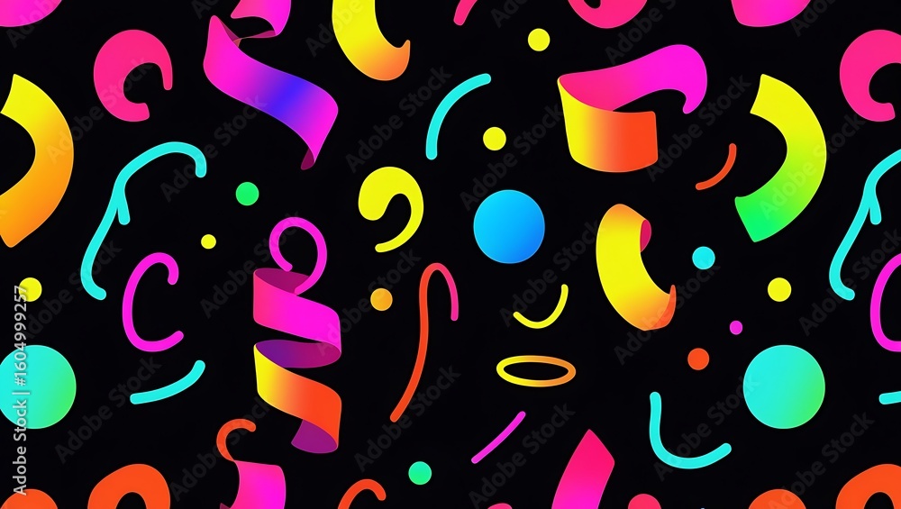 Obraz premium Dynamic Party Celebration Backdrop: Bright Neon-Colored Shapes and Sprinkles for Festive Design