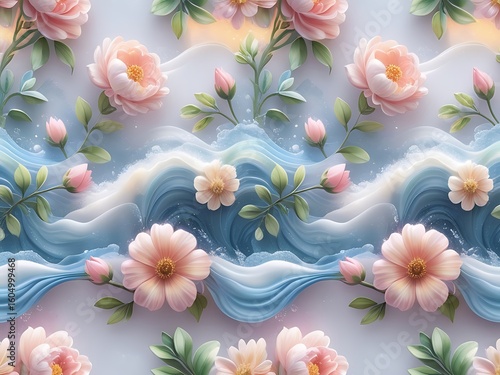 Floral Waves Seamless Pattern.