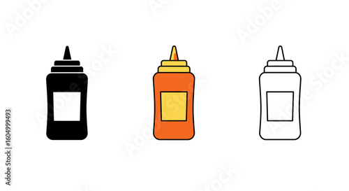 Ketchup bottle icons in different styles isolated vector illustration on white
