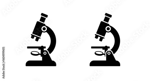 Two black microscope icons isolated on a white background for science