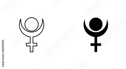 Lilith Symbol in Two Styles Outline and Solid Isolated on White