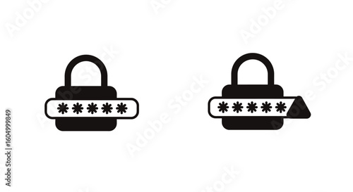 Password protected lock icons in black and white for security concepts