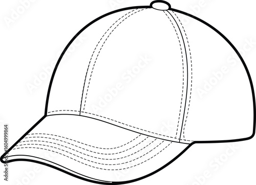 Baseball Cap Vector Illustration, Classic Sportswear Headwear, Blank Template for Design Mockups, Adjustable Strap, Casual Fashion Accessory, Outdoor Style, Athletic Wear, Simple