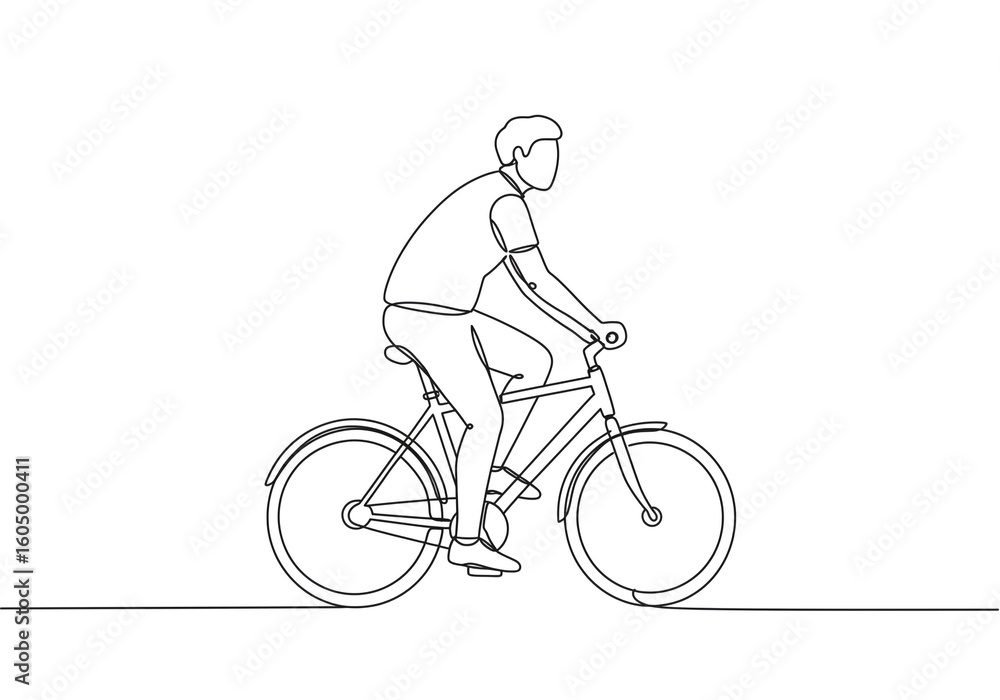 Obraz premium Minimalist Line Drawing of a Person Riding a Bicycle – Symbol of Motion, Simplicity, and Eco-Friendly Travel