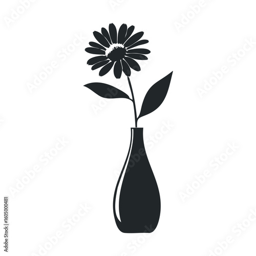 Minimalist black silhouette of flower in vase illustration